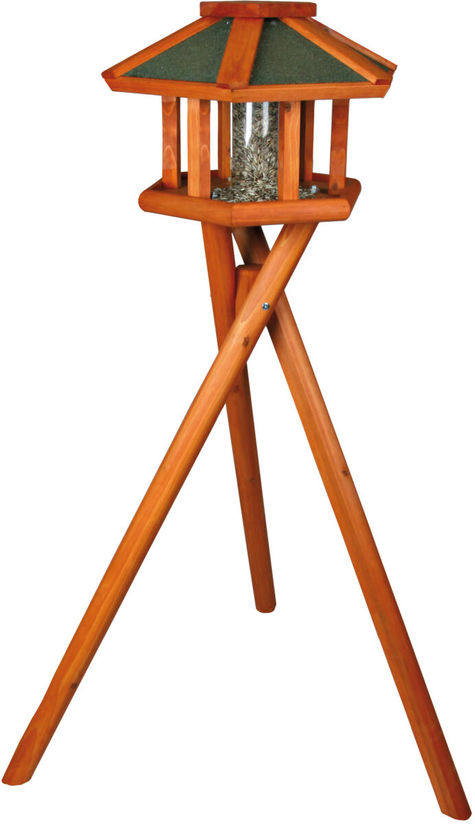 TRIXIE NATURA venkovní krmítko se stříškou a silem, na trojnožce 1,40 m, 50 x 34 cm, borové dřevo, hnědá