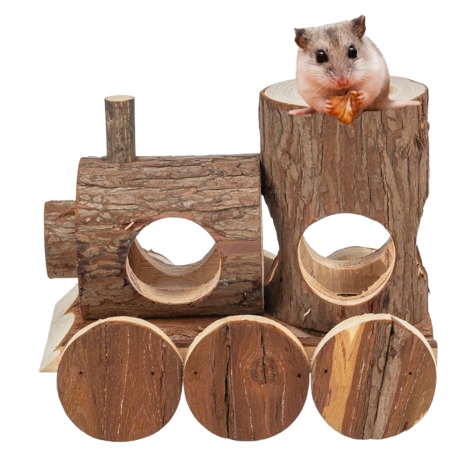 TRIXIE Vláček LEVIN pro myšky, 17 x 14 x 12 cm, přírodní dřevo s kůrou