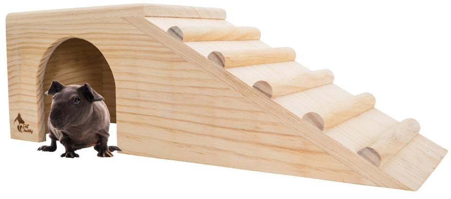 PetBuddy domeček s rampou přírodní, 42 x 15 x 14 cm, borové dřevo